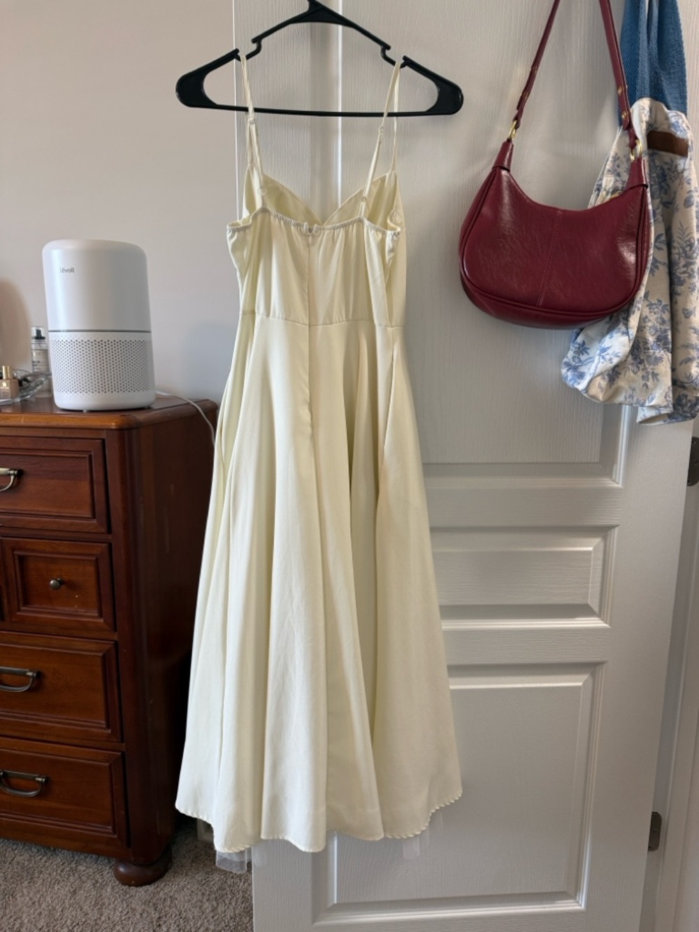 Ivory Spaghetti-Strap Midi Dress with ruffle lining - Picture 3 of 8